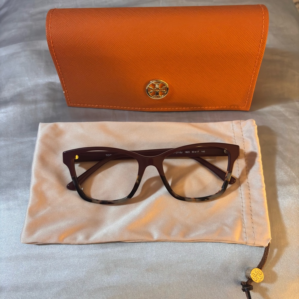 Tory Burch Tortoise Glasses with Vibrant Orange Case